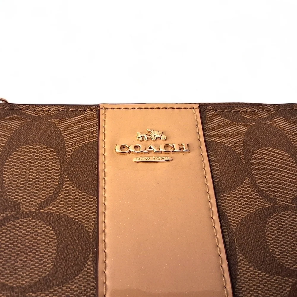 Coach Signature PVC Wristlet – Khaki/Saddle 2 – EUC